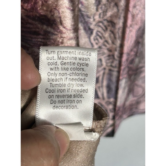 One World 2X Top Velvet Burnout Purple Pink Boho Embellished V-Neck 3/4 Sleeve - Picture 6 of 11